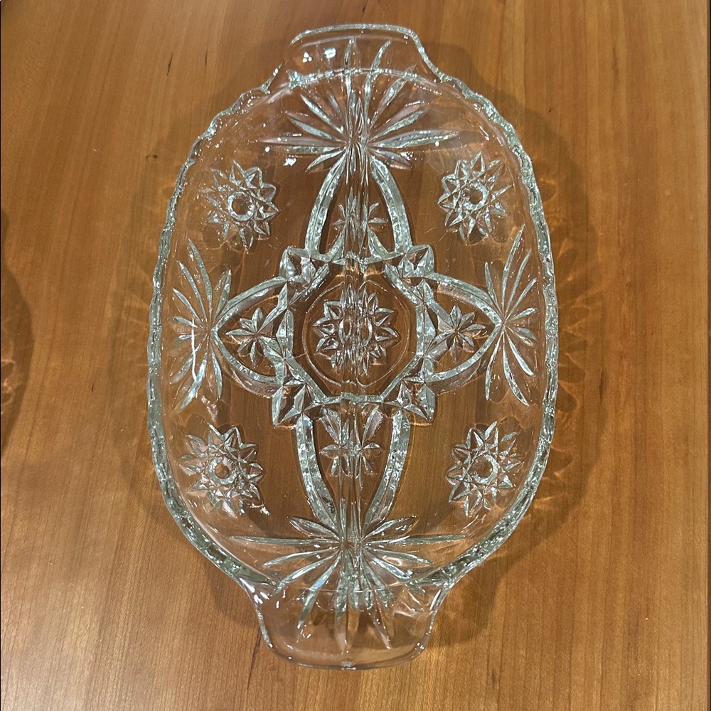 Anchor Hocking Star of David Divided Relish Tray Clear Pressed Glass